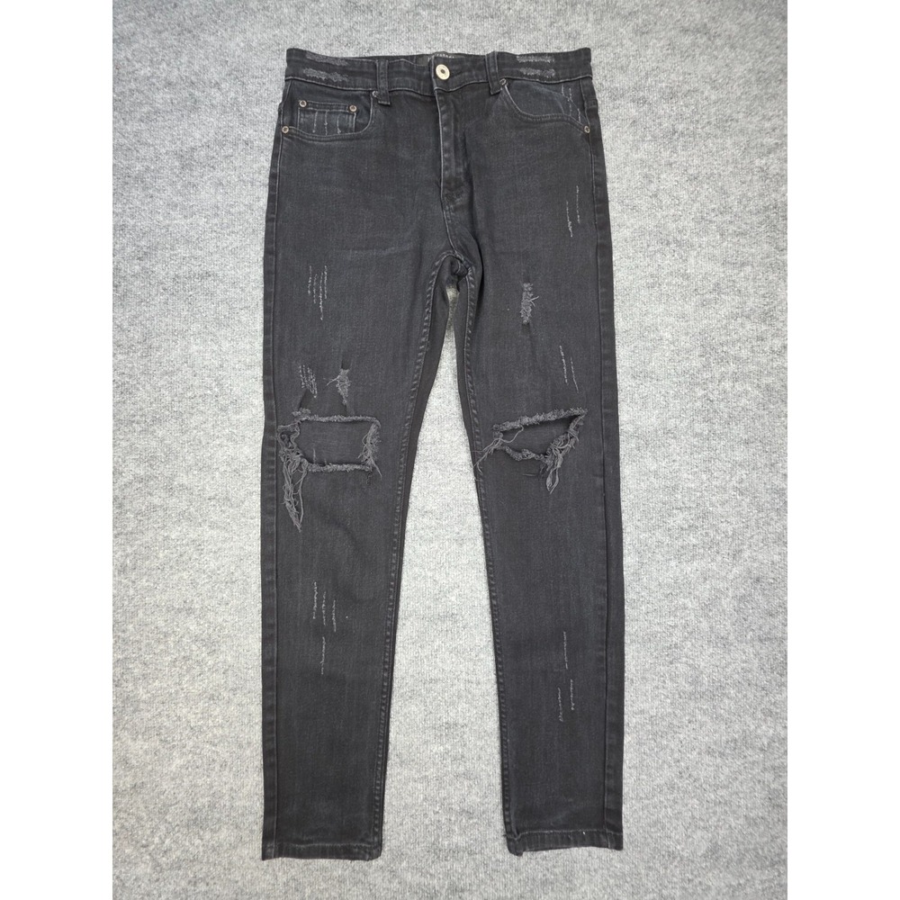 Serenade Men's Skinny Jeans Men's 34 (FITS 32x32) Black Denim Distressed
